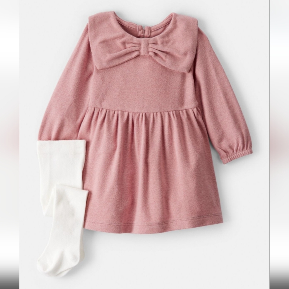 ‼️SAVE $23+‼️ Carter's Baby Girl Bow Collar Long-Sleeve Dress Set - Pink 18M